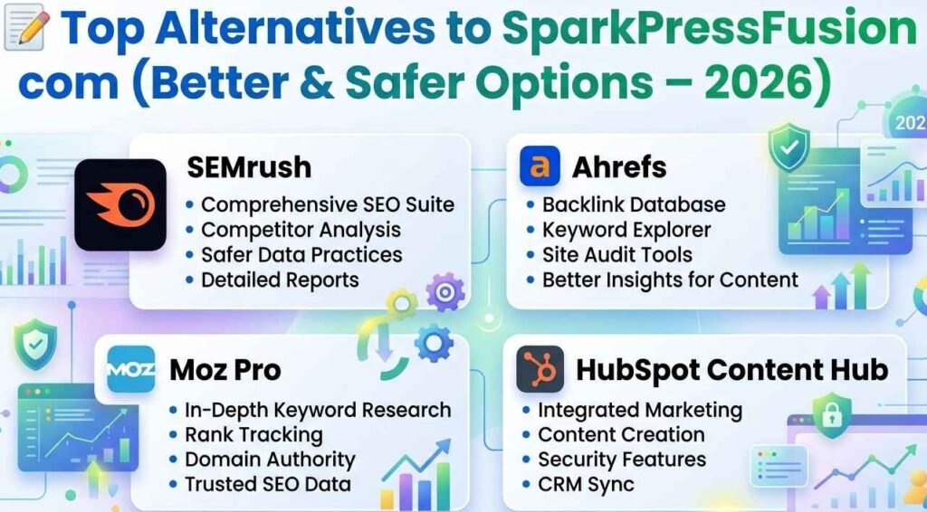 SEMrush, Ahrefs, Moz Pro aur HubSpot Content Hub ka comparison as top alternatives in 2026.