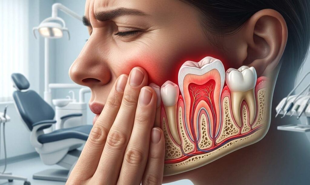 kill tooth pain in nerve 3 seconds permanently concept showing tooth nerve inflammation and severe dental pain