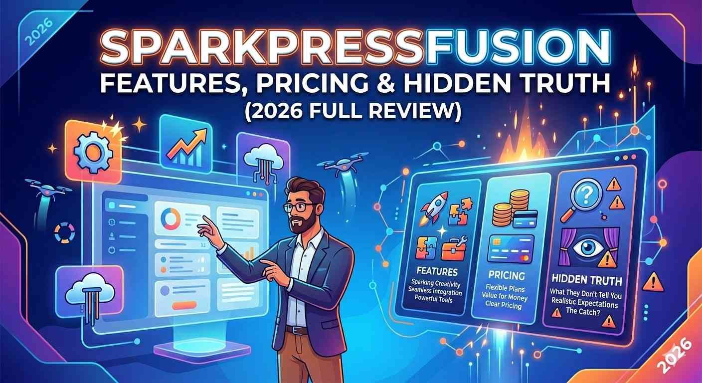 SparkPressFusion com platform overview — content creation, SEO, and marketing tools in one dashboard