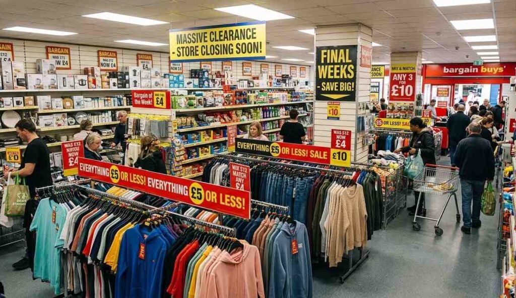 discount retail store clothing sale racks UK budget shopping